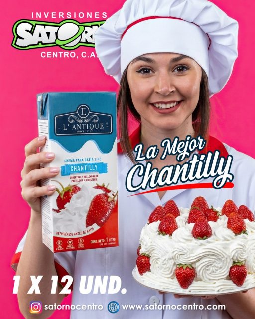 CREMA CHANTILLY L´ANTIQUE 🧁 AL MAYOR 👨‍🍳💯📦

La Crema Chantilly de L´ANTIQUE, con un 30% de grasa vegetal, se posiciona como un ingrediente clave en la repostería, pastelería y panadería profesional.

Permite obtener picos firmes y una textura cremosa y suave, ideal para coberturas, rellenos de tortas, postres fríos y decoraciones, asegurando un acabado profesional de alto nivel. 

SOMOS DISTRIBUIDORES EXCLUSIVOS 💯
Para mayor información ⬇️

CONTÁCTANOS

WhatsApp✨
📲 0414 442 4471 

📩Correo: satornocentro@gmail.com

👇🏽👇🏾Síguenos 👇🏻👇🏿

⬇️ En CARABOBO ⬇️
🔸Instagram @satornocentro ✔️
🔸 Nuestra Etiqueta 👉 #satornocentro

⬇️ En CARACAS ⬇️
🔸Instagram @satornojc ✔️

#satorno
#CremaChantilly
#CremaparaBatir
#ValenciaVenezuela