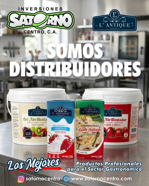 SOMOS DISTRIBUIDORES EXCLUSIVOS 💯 DE LA MARCA L'ANTIQUE 💛

Las CREMAS y GELES ABRILLANTADORES de L'ANTIQUE son especiales para uso comercial, profesional e industrial en Panaderías, Pastelerías, Repostería, Restaurantes, Trattorías, Food Services, Pastelerías, Comedores, Hoteles, Cafetines y Luncherías 🍝🥩🥦

Pídelas... 👩🏻‍🍳

CONTÁCTANOS

WhatsApp✨
📲 0414 442 4471

📩Correo: satornocentro@gmail.com

👇🏽👇🏾 Síguenos 👇🏻👇🏿

⬇️ En CARABOBO ⬇️
🔸Instagram @satornocentro ✔️
🔸 Nuestra Etiqueta 👉 #satornocentro

⬇️ En CARACAS ⬇️
🔸Instagram @satornojc ✔️

#satorno
#CremaChantilly
#CremaCulinaria
#ValenciaVenezuela