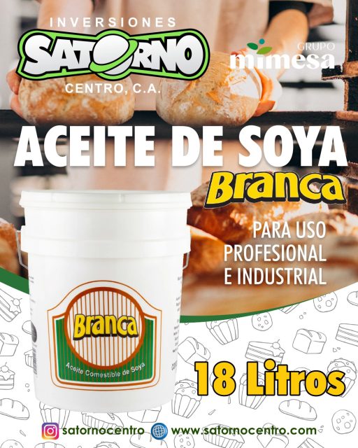 ACEITE DE SOYA BRANCA AL MAYOR 💯📦🍞

En el dinámico sector de la panadería venezolana, la eficiencia y la calidad de las masas exigen materias primas de alto rendimiento. 

El aceite comestible de soya marca Branca se posiciona como un aliado indispensable para el uso diario gracias a su extraordinaria versatilidad. Al ser un aceite 100% de soya pura, aporta una textura excepcionalmente suave y una retención de humedad prolongada en panes salados, de molde, dulces y bollería, extendiendo la frescura del producto en el mostrador.

Su perfil de sabor completamente neutro respeta la identidad de las recetas tradicionales — desde el clásico pan canilla hasta los golfeados —, permitiendo que los aromas a levadura, mantequilla o esencias destaquen sin alteración alguna.

Gracias a su alta resistencia térmica, el aceite Branca también es ideal para las frituras a altas temperaturas de productos muy demandados como tequeños, donas y pastelitos, logrando un dorado uniforme y una textura crujiente sin quemarse ni generar humo. 

Disponible en cuñetes de 18 litros, lo que optimiza los costos operativos de los panaderos, garantizando uniformidad, rendimiento y una calidad impecable en cada horneada.

¡Haz tu pedido ahora! 📦👇
SOMOS DISTRIBUIDORES 🙂👍

💼 CONTÁCTANOS

WhatsApp✨
📲 0414 442 4471

📩Correo: satornocentro@gmail.com

👇🏽👇🏾 Síguenos 👇🏻👇🏿

⬇️ En CARABOBO ⬇️
🔸Instagram @satornocentro ✔️
🔸 Nuestra Etiqueta 👉 #satornocentro

⬇️ En CARACAS ⬇️
🔸Instagram @satornojc ✔️

#satorno
#AceitedeSoyaBrancaalmayor
#AceitedeSoyaBranca
#ValenciaVenezuela
