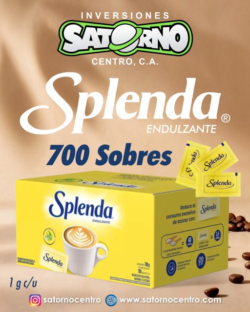 SPLENDA ENDULZANTE AL MAYOR ☕💯📦

Splenda Original en su presentación en polvo es un edulcorante de mesa a base de sucralosa, ideal para llevar a cualquier lugar.
 
- Presentación de 700 sobres de 1 g c/u.
- Presentación de 200 sobres de 1 g c/u.

Ingredientes: Dextrosa, Maltodextrina y Edulcorante (Sucralosa).

 Con Splenda Original en sobres es posible dosificar porciones individuales para endulzar bebidas, espolvorear sobre cereales, frutas frescas y mucho más.

¡Haz tu pedido ahora! 📦👇
SOMOS DISTRIBUIDORES 🙂👍

💼 CONTÁCTANOS

WhatsApp✨
📲 0414 442 4471

📩Correo: satornocentro@gmail.com

👇🏽👇🏾 Síguenos 👇🏻👇🏿

⬇️ En CARABOBO ⬇️
🔸Instagram @satornocentro ✔️
🔸 Nuestra Etiqueta 👉 #satornocentro

⬇️ En CARACAS ⬇️
🔸Instagram @satornojc ✔️

#satorno
#Splendaalmayor
#DistribuidordeSplenda
#ValenciaVenezuela
