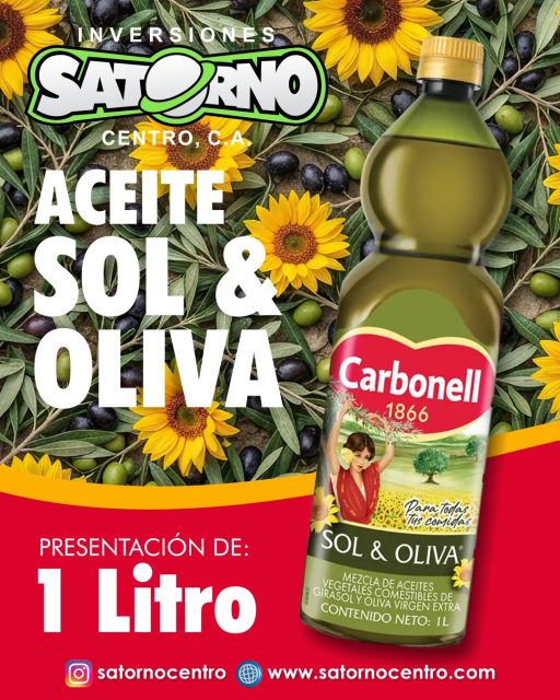 ACEITE SOL & OLIVA CARBONELL AL MAYOR 🌻💯📦

El Aceite Sol & Oliva de Carbonell es una versátil mezcla que combina aceite refinado de girasol con aceite de oliva virgen extra, ofreciendo una opción equilibrada, ideal para el uso diario en la cocina gracias a su gran funcionalidad tanto en preparaciones frías como calientes. 

¡Haz tu pedido ahora! 📦👇
SOMOS DISTRIBUIDORES 🙂👍

💼 CONTÁCTANOS

WhatsApp✨
📲 0414 442 4471

📩Correo: satornocentro@gmail.com

👇🏽👇🏾 Síguenos 👇🏻👇🏿

⬇️ En CARABOBO ⬇️
🔸Instagram @satornocentro ✔️
🔸 Nuestra Etiqueta 👉 #satornocentro

⬇️ En CARACAS ⬇️
🔸Instagram @satornojc ✔️

#satorno
#AceitedeOlivaCarbonellalmayor
#AceitedeOlivaCarbonell
#ValenciaVenezuela