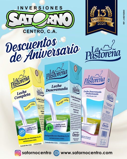LECHE LA PASTOREÑA 🤩 AL MAYOR 💛
Podemos abastecer tu negocio con toda la línea de productos de la reconocida marca LA PASTOREÑA 🙋🏻♀️💛 Aprovecha los Descuentos con motivo de nuestro 13º Aniversario...
Contamos con sus productos lácteos de alta calidad, enriquecidos con vitaminas y son de larga vida 🐮💛🙋🏻♂️
LECHE COMPLETA ✔️
LECHE DESCREMADA ✔️
LECHE DESLACTOSADA ✔️
Son ideales para uso diario en Panaderías, Restaurantes, Cafetines, Hoteles, Reposterías o Servicios de comida 🍞🍰🥧👩🏻🍳
También son ideales para comercializar en Abastos, Supermercados, Bodegones, Frigoríficos, Farmacias o Minimarkets con rápido retorno de inversión 🏆🥇
📦📦🚚 ✔️
SOMOS DISTRIBUIDORES
INVERSIONES SATORNO CENTRO, C.A.
RIF: J402152043
💼 CONTÁCTANOS
WhatsApp✨
📲 0414 442 4471 ✅
📩Correo: satornocentro@gmail.com
👇🏽👇🏾Síguenos 👇🏻👇🏿
⬇️ En CARABOBO ⬇️
🔸Instagram @satornocentro ✔️
🔸 Nuestra Etiqueta 👉 #satornocentro
⬇️ En CARACAS ⬇️
🔸Instagram @satornojc ✔️
#satorno
#lechealmayor
#lechelapastoreña
#valenciavenezuela