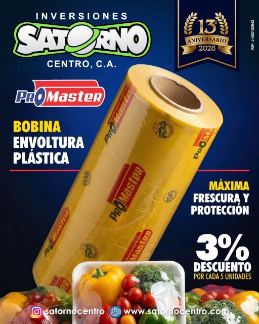 BOBINAS ENVOLTURA PLÁSTICA PROMASTER 🫑 PARA ENVOLVER ALIMENTOS 🥕 AL MAYOR 🌶
Máxima Frescura, Mínima Pérdida: Protege tus Productos con Film ProMaster
En abastos o supermercados, mantener frutas, vegetales y hortalizas frescas es clave para reducir merma y satisfacer a los clientes. El film de PVC grado alimenticio ProMaster ofrece una solución inteligente:
Su diseño transpirable regula la humedad óptima, evitando que los productos se resequen o se dañen por condensación. Además, actúa como barrera higiénica, protegiendo contra polvo, bacterias y manipulación constante, sin alterar el sabor ni el aroma natural.
Resultados claros ⤵️
✔️ Alimentos más frescos por más tiempo (menos deshidratación y oxidación).
✔️ Reducción de merma (protege contra magulladuras y deterioro visual).
✔️ Presentación impecable (film cristalino que realza el color natural).
✔️ Seguridad garantizada (material apto para contacto directo con alimentos).
Invertir en ProMaster no es solo proteger productos: es cuidar la rentabilidad del negocio y la confianza de tus clientes, que siempre encontrarán lo mejor de la cosecha, listo para llevar.
DISPONIBLE en presentación BOBINAS de 5 Kg ✔️
¡Haz tu pedido ahora! 📦👇
SOMOS DISTRIBUIDORES 🙂👍
INVERSIONES SATORNO CENTRO, C.A.
RIF: J402152043
💼 CONTÁCTANOS
WhatsApp✨
📲 0414 442 4471
📩Correo: satornocentro@gmail.com
👇🏽👇🏾 Síguenos 👇🏻👇🏿
⬇️ En CARABOBO ⬇️
🔸Instagram @satornocentro ✔️
🔸 Nuestra Etiqueta 👉 #satornocentro
⬇️ En CARACAS ⬇️
🔸Instagram @satornojc ✔️
#satorno
#PromasterFilm
#EnvolturaPlasticaalmayor
#ValenciaVenezuela