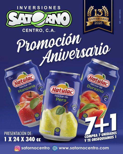 NATULAC PROMOCIÓN ANIVERSARIO 🍎🍐🍑
Los jugos enlatados Natulac destacan en el mercado venezolano por su excepcional calidad, frescura y ese sabor natural característico que conserva lo mejor de las frutas seleccionadas.
Elaborados bajo estrictos estándares de producción y presentados en un práctico formato de lata que garantiza una óptima conservación, se han consolidado como la opción preferida para acompañar cualquier momento del día.
Para asegurar tu inventario de Jugos NATULAC, Satorno Centro opera como distribuidor oficial directo, conectando la marca con panaderías, farmacias, abastos, supermercados y diversos comercios.
Gracias a nuestro apoyo, enfocado en potenciar las ventas de cada negocio, Satorno Centro garantiza la disponibilidad constante de todo el portafolio Natulac para satisfacer a los consumidores más exigentes.
¡Haz tu pedido ahora! 📦👇
SOMOS DISTRIBUIDORES 🙂👍
INVERSIONES SATORNO CENTRO, C.A.
RIF: J402152043
💼 CONTÁCTANOS
WhatsApp✨
📲 0414 442 4471
📩Correo: satornocentro@gmail.com
👇🏽👇🏾 Síguenos 👇🏻👇🏿
⬇️ En CARABOBO ⬇️
🔸Instagram @satornocentro ✔️
🔸 Nuestra Etiqueta 👉 #satornocentro
⬇️ En CARACAS ⬇️
🔸Instagram @satornojc ✔️
#satorno
#JugosNatulac
#JugosNatulacalmayor
#ValenciaVenezuela